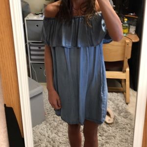 denim off the shoulder dress